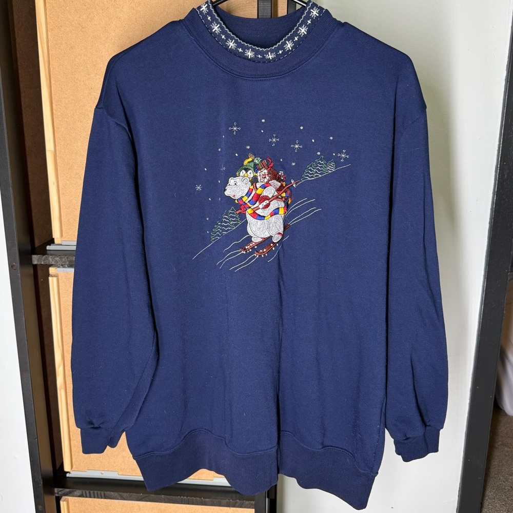Vintage Grandma Embroidered Christmas Sweatshirt Ugly Holiday Sweater Womens XL